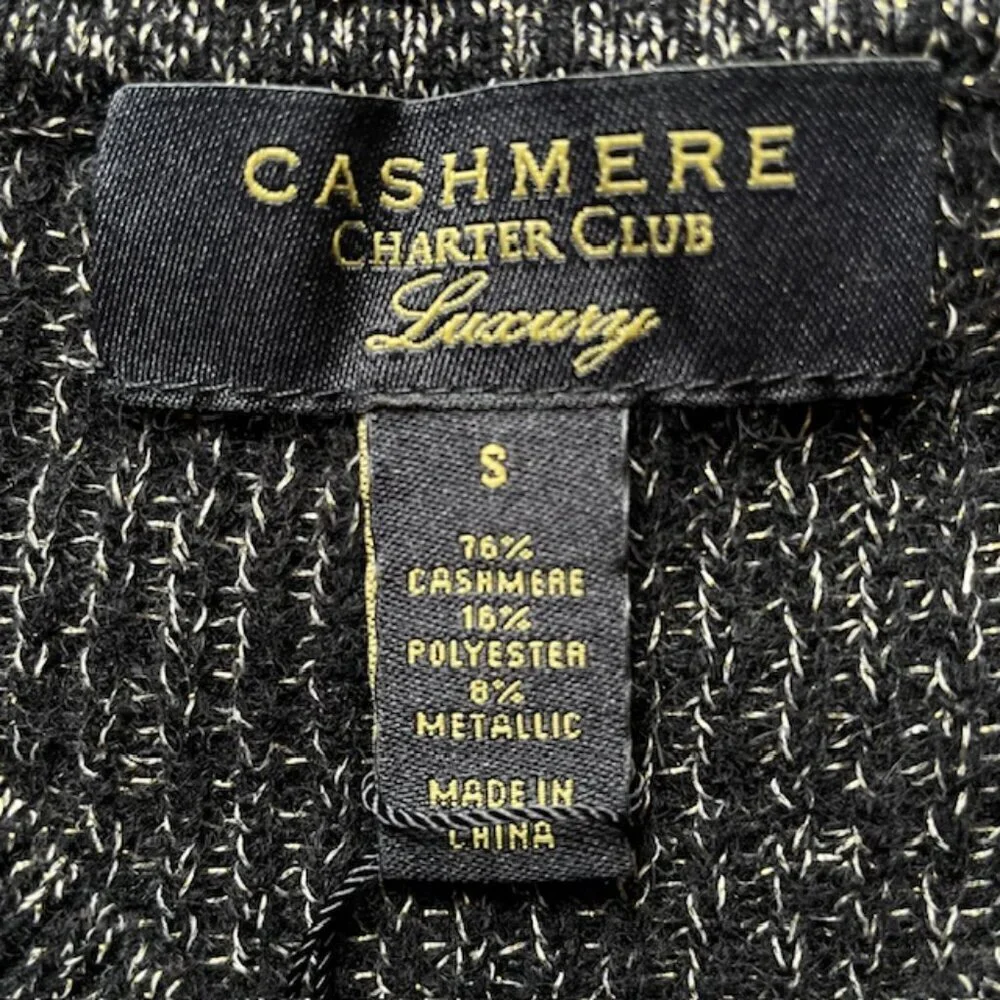 CHARTER CLUB Luxury Cashmere Metallic Stripe Sweater - Size Small